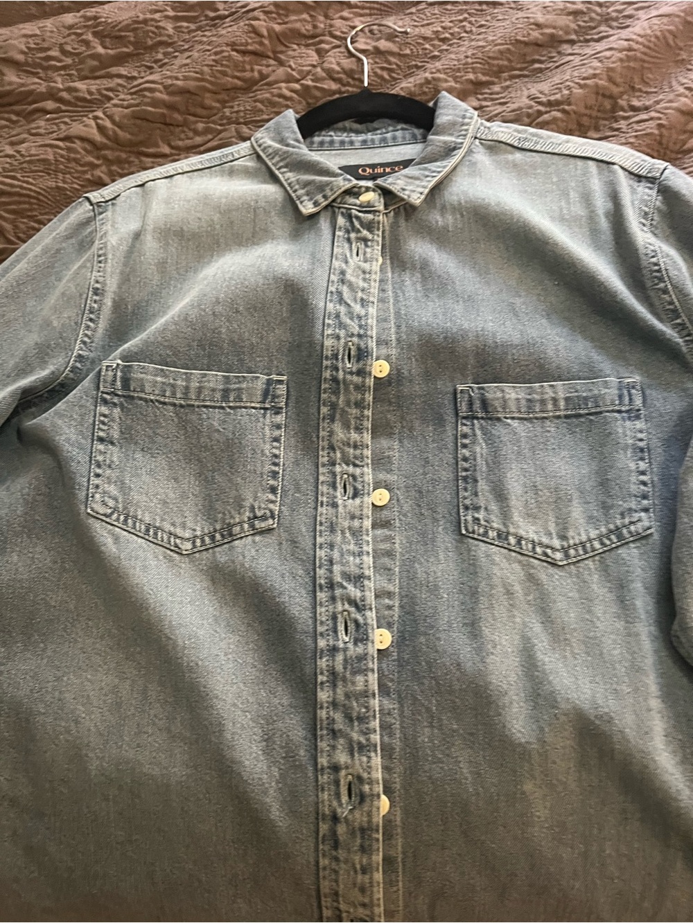 Quince Women’s Washed Denim Button-Front Shirt - Light Blue - Picture 4 of 5